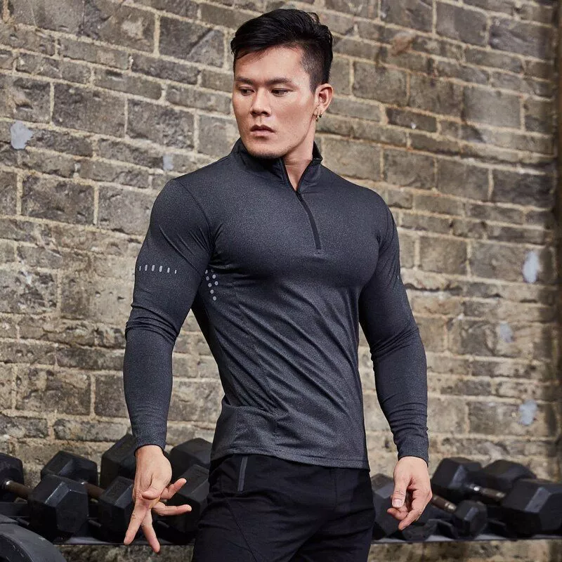 Camiseta Manga Larga Para Hombre Sudadera Deportiva Ajustada Con Cremallera Ropa