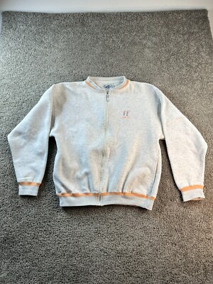 Cuffys Cape Cod Swatshirt Mens Large Gray Orange Speckled CC Flowers Full Zip