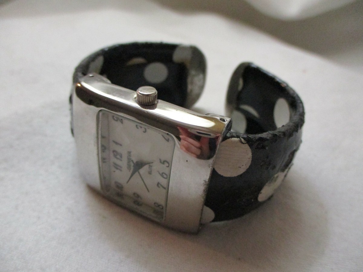 Geneva Elite Wristwatch White & Black Polka Dot Cuff Band  display picture 2