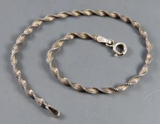 FAS STERLING SILVER Twisted Herringbone Chain Bracelet DIAMOND CUT 7" Long