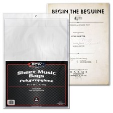 100 BCW 2-mil Polypropylene Sheet Music Bags 9-3/8" x 12-1/4"  1-1/2" flap
