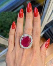 Cushion Cut 8.60 Ct Natural  Ruby Diamond Wedding Ring 14K White size all