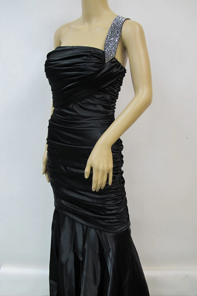 Vestido de lentejuelas Betsy & Adam satinado con un hombro de fiesta/cóctel cola de pescado talla 8 Foto 4 de 4