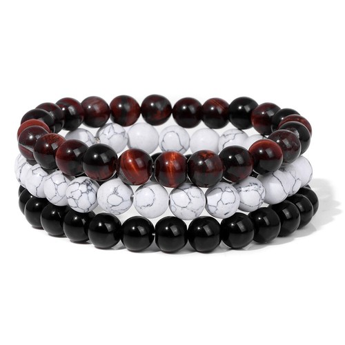 Lot De 3 Bracelets Perles Hématite Howlite Onyx - Sur Mesure Homme Femme - Fait Main Neuf