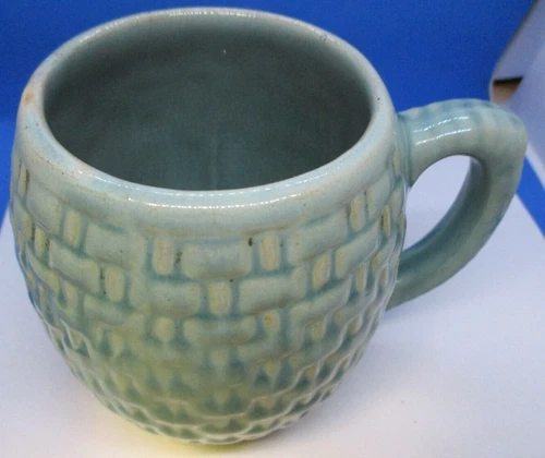 Weller Pottery ? Vintage PIERRE green Woven  Ceramic Mug