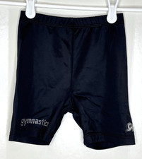GK Elite  Child Small CS S Solid Black Nylon Gymnastics Shorts Silver Studs