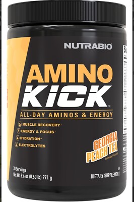 Nutrabio AMINO KICK Energy Hydration Formula 30 Servings Georgia Peach tea/ BCAA