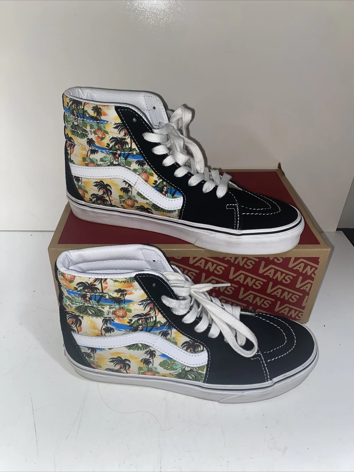 VANS Scarpe sneakers Van's SK8 HI Aloha nero bianco vero taglia 8 5 uomo usate con scatola