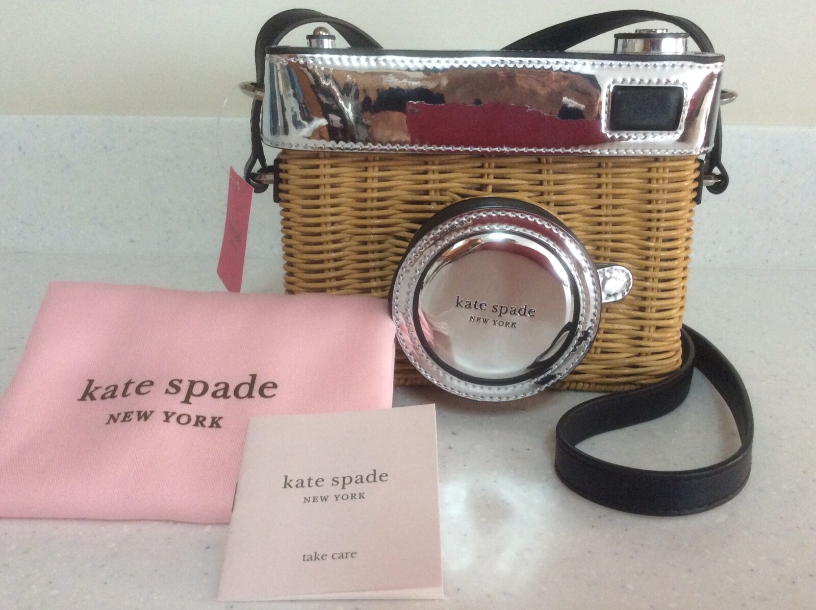 NWT Kate Spade Rose Wicker Camera crossbody Bag