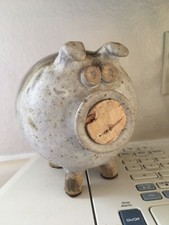 Vintage Pottery Ceramic Pig Bank Piggie Piggy Bank Handmade Cork In Mouth