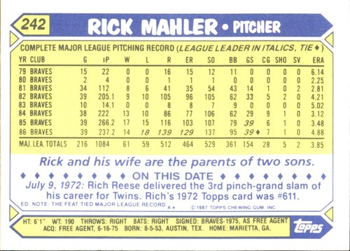 1987 Topps TIFFANY MLB Singles Choisissez vos joueurs d'équipe GLOSSY préférés #2 - #266 - Photo 476 sur 520
