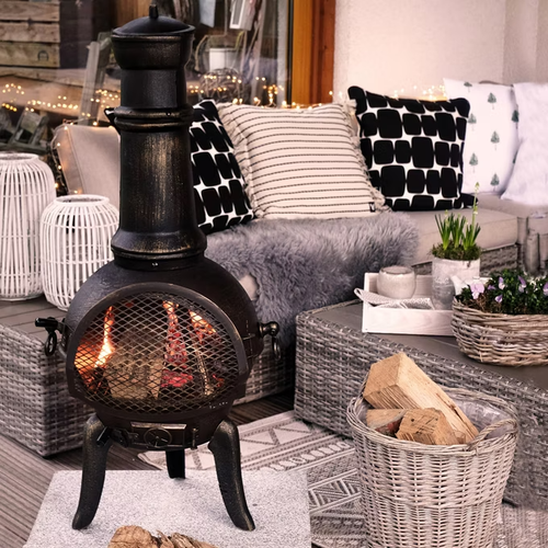 Tall Garden Fire Pit Outdoor Patio Solid Steel Cast Iron Log Burner Heater NEW - Picture 8 of 8