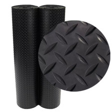 Black Rubber Mat Flooring 4x15 ft. Roll Diamond Plate Garage Gym Protector 60FT