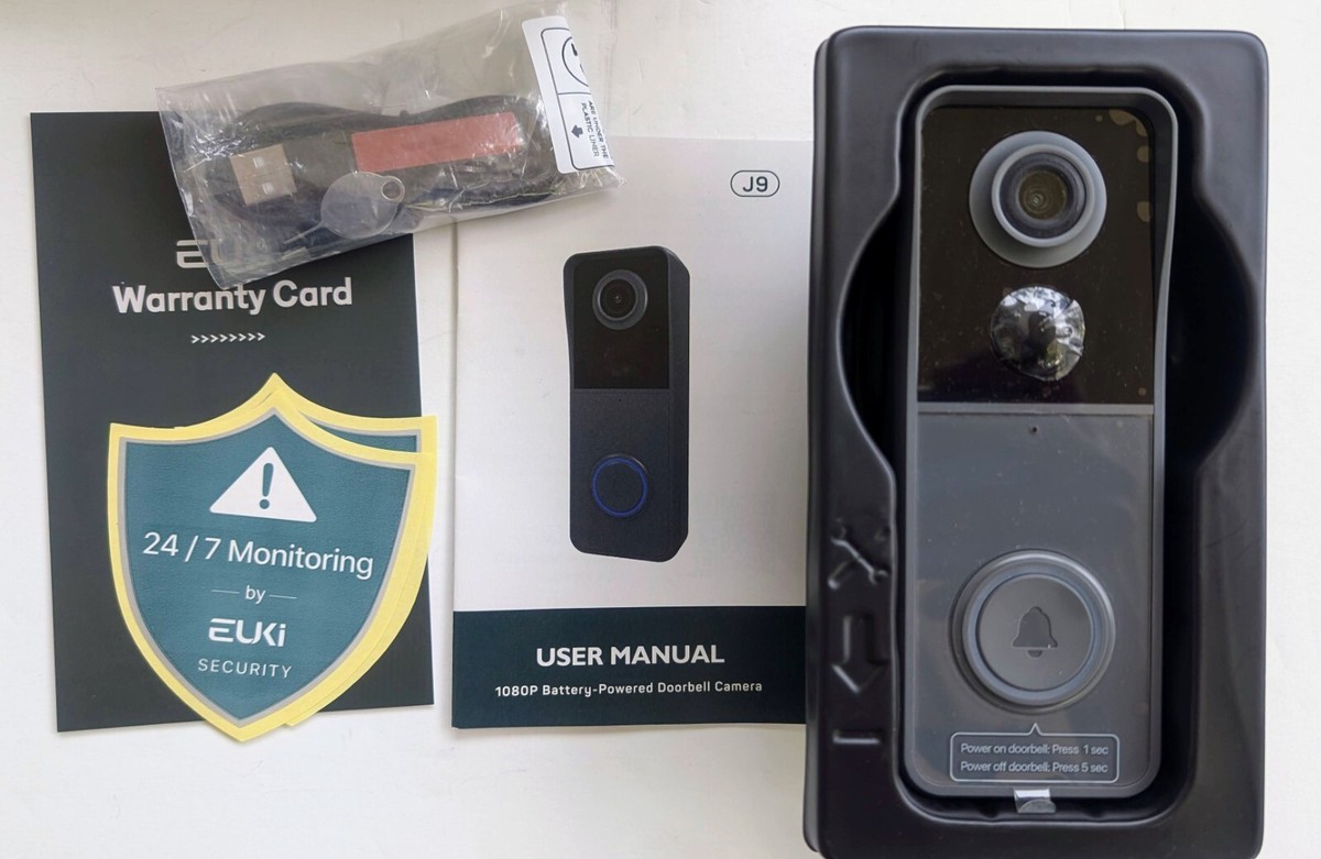EUKI 1080P Wireless Video Doorbell With Chime – Battery-Operated, Night Vision, Motion Detection, 2-Way Audio, SD/Cloud Storage, Alexa Compatible