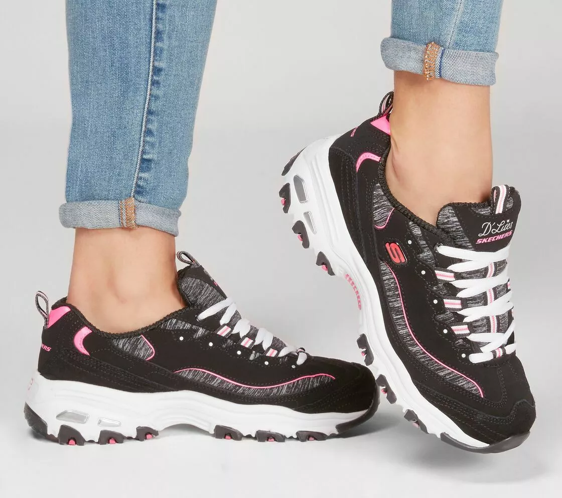 De todos modos Crónica pegar Skechers Wide Fit D&#039;lites Shoe Black Pink Women&#039;s Sport Casual  Memory Foam 11936 | eBay