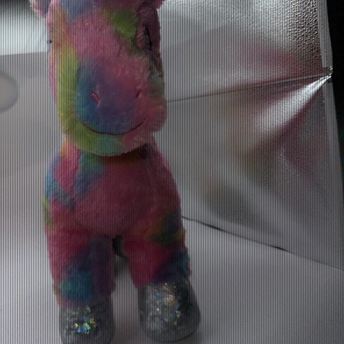Build a Bear Workshop Rainbow Unicorn Plush 16” Tie-Dye BAB Holographic Hooves - Picture 4 of 13