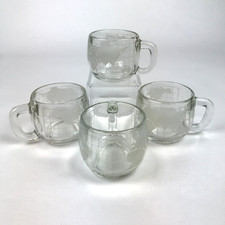VTG Set of 4 NESTLE NESCAFE 1970's Clear Glass Globe World Cup Mug Etched