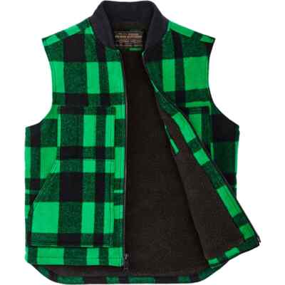 Filson Lined Mackinaw Wool Work Vest Acid Green Black Heavy Wool