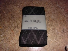 Women's Tights Black  S/M 2 Pairs Solid & Diamond Pattern Anne Klein USA NWT