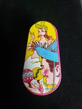 VINTAGE U.S. METAL TOY MFG CO Litho Tin Noisemaker Dancers Orange Back