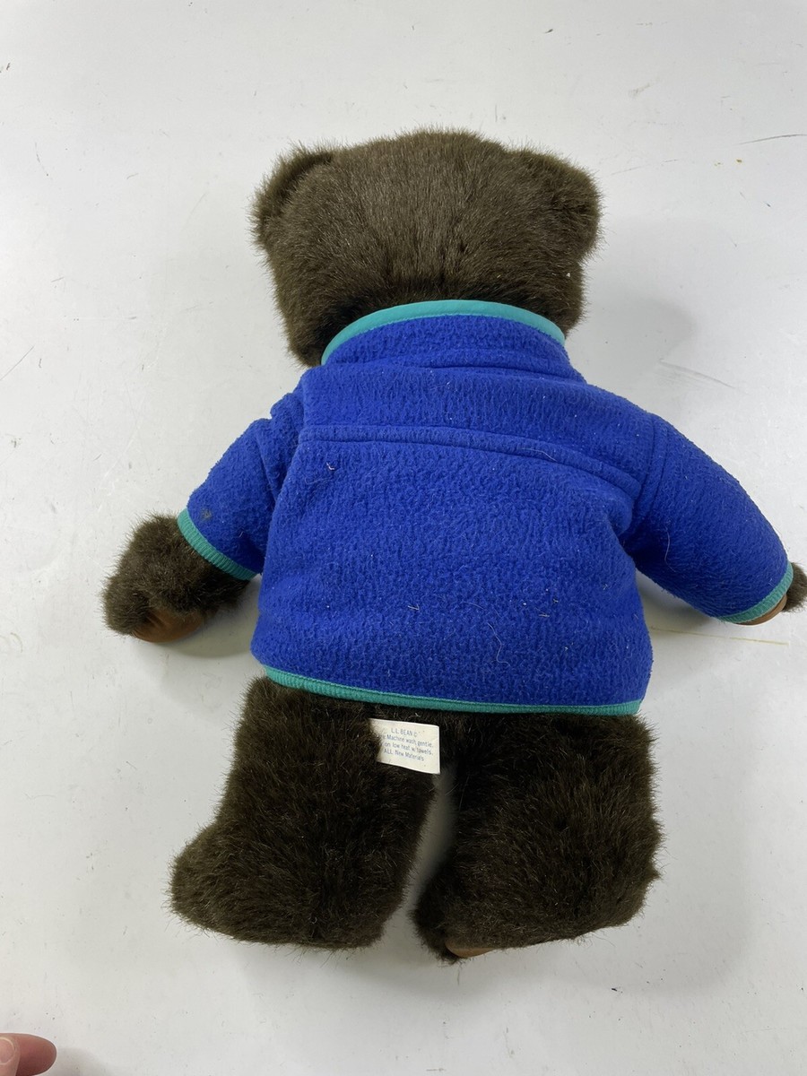 Vintage LL Bean 17” Teddy Bear Plush In Blue Logo Fleece Jacket