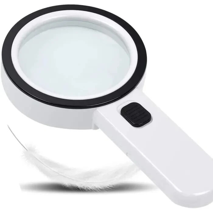 Loupe 30X blanche en verre de 80mm avec 12 LEDs pour la lecture