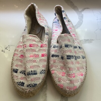 NWOT Manebi $150 White Pink Navy Woven Tweed Platform Slip