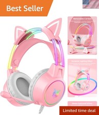 Wired Gaming Headphones with RGB Lighting Adjustable Cat Ears - Versatile Use