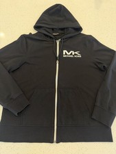 Michael Kors Men's Black Full Zip Fleece Hoodie MK Logo Size L