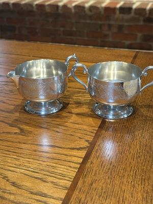 #ad Antique Art Deco Benedict Manufacturing Co Silver Plated Creamer amp; Sugar Bowl $35.00