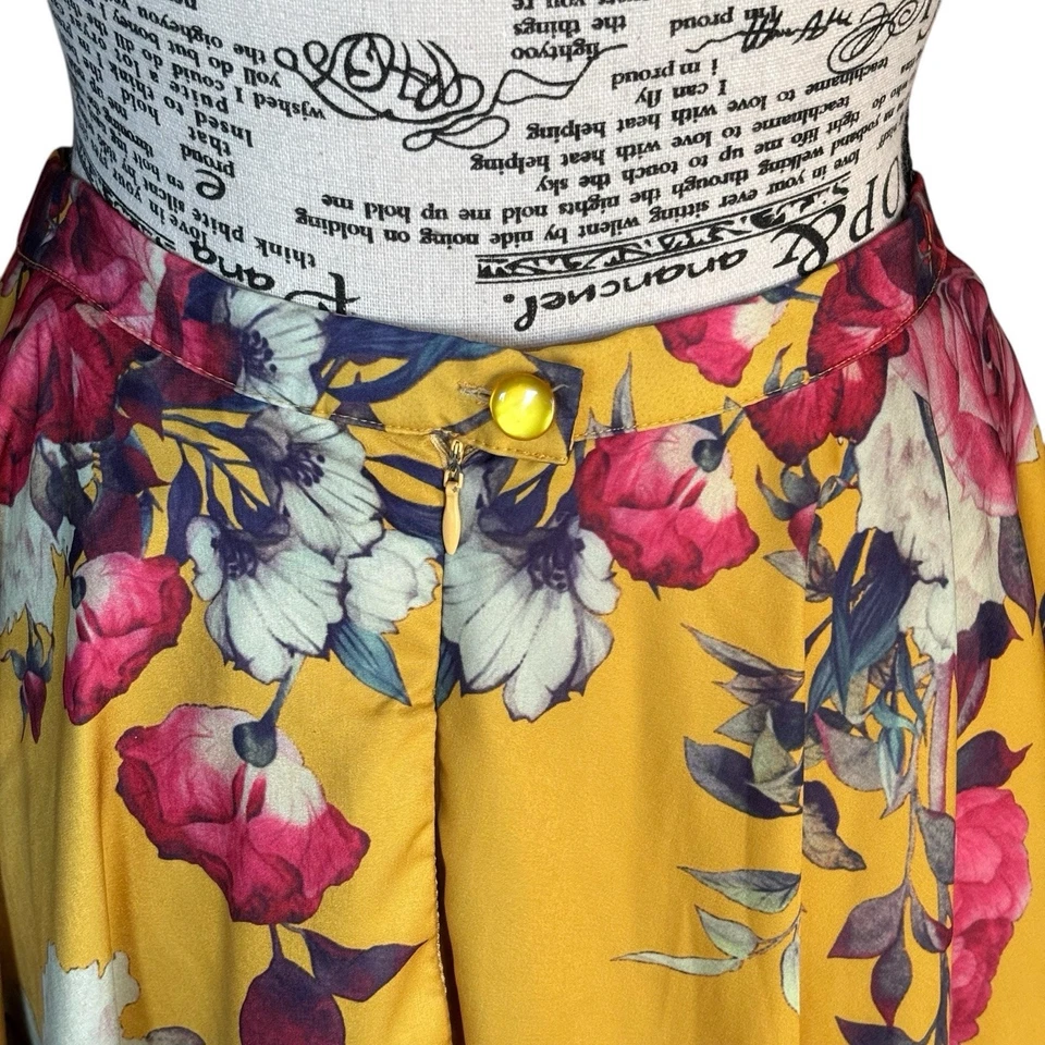 Myrtlewood of California Talla M Amarillo Floral Línea A Falda Bolsillos Retro Foto 4 de 4