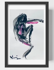 GUAJARDO Original Expressionism Girl Pointing 9X6 Paper Signed Art