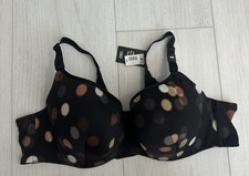 NWT Torrid Curve 360 Back Smoothing Balconette Bra Sz 46B Black Dots Lined