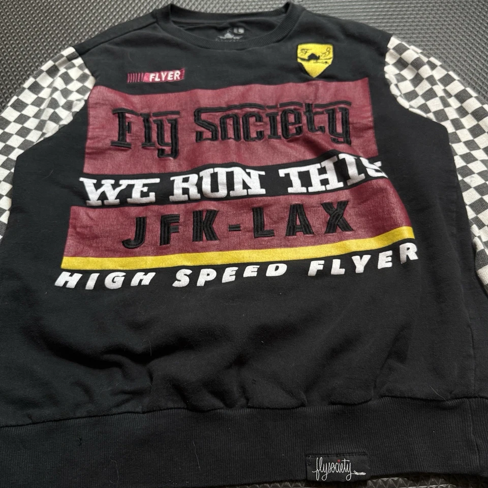 Fly Society We Run This JFK‐LAX Sudadera Cuello Redondo Mangas a Cuadros Talla M/L Foto 2 de 4
