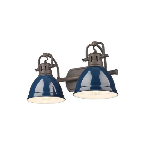 Golden Lighting Duncan 8.25 in. 2-Light Rubbed Bronze Vanity Light w/ Blue Shade - Picture 3 of 4