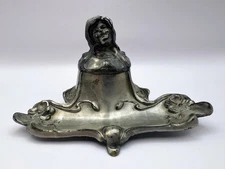 Art Nouveau Woman Floral Inkwell Trinket Dish W.B. Mfg Co Weidlich Bros 5x3”