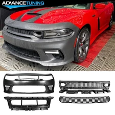 For 15-23 Charger Front Bumper W/SRT Style Upper Lower Grille LED Foglight Cover