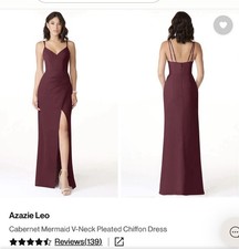 Azazie Leo Cabernet Mermaid V-Neck Pleated Chiffon Dress size 6 never altered
