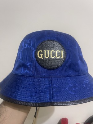 GUCCI 627115 Off The Grid Bucket Hat Fedora Hut Nylon blau/schwarz unbenutzt