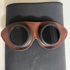 Vintage Steampunk Leather Aviator Motorcycle Goggles Green Lens Retro Style