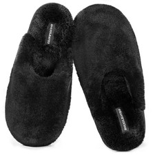 Women's Fuzzy Scuff Slippers Soft Comfy Memory Foam Non-slip Indoor 7-8 Black