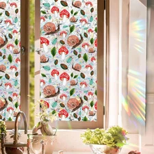 Rainbow Tinted Window Film - Sun Blocking, Privacy Stickers with Birds & Mush...