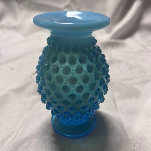 Vintage Fenton Opalescent Blue Hobnail Mini Bud Vase