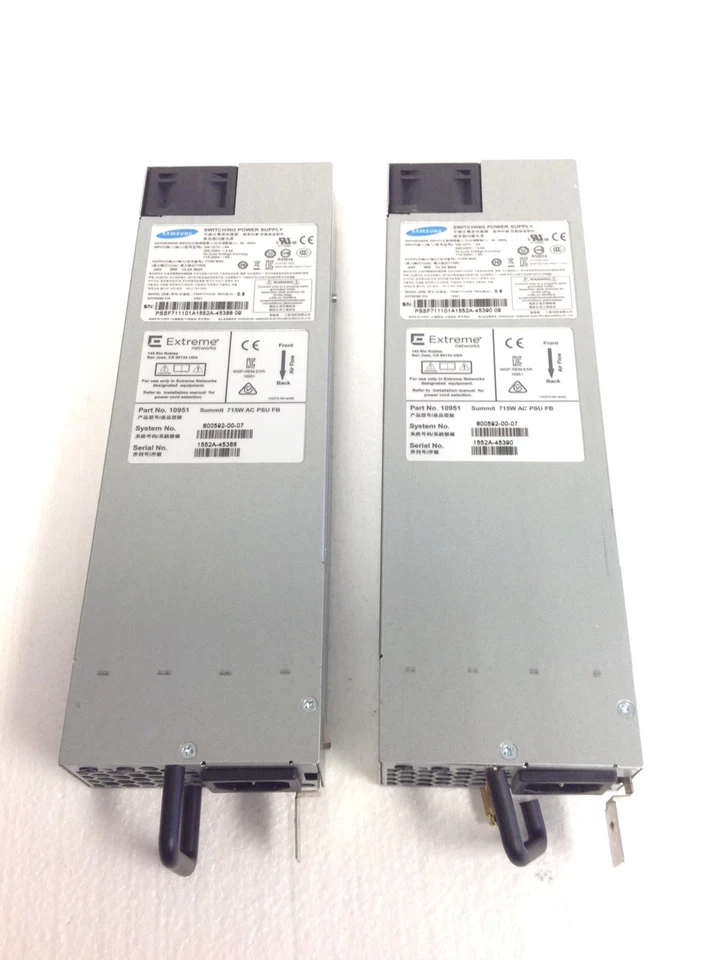 Lote de 2 Fuentes de Alimentación Extreme Networks 10951 Summit 715W AC PSU FB, FUNCIONANDO Foto 3 de 4