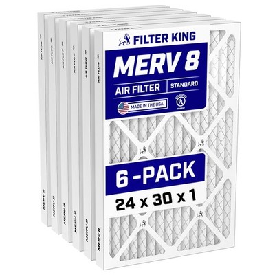 Filter King 24x30x1 Air Filter 6-PACK MERV 8 Actual Size 23.5 x 29.5 x .75''