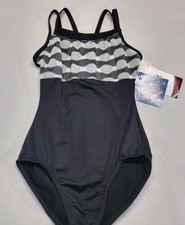 Motionwear Black White Striped Dance Leotard Double Shoulder Straps SZ PA