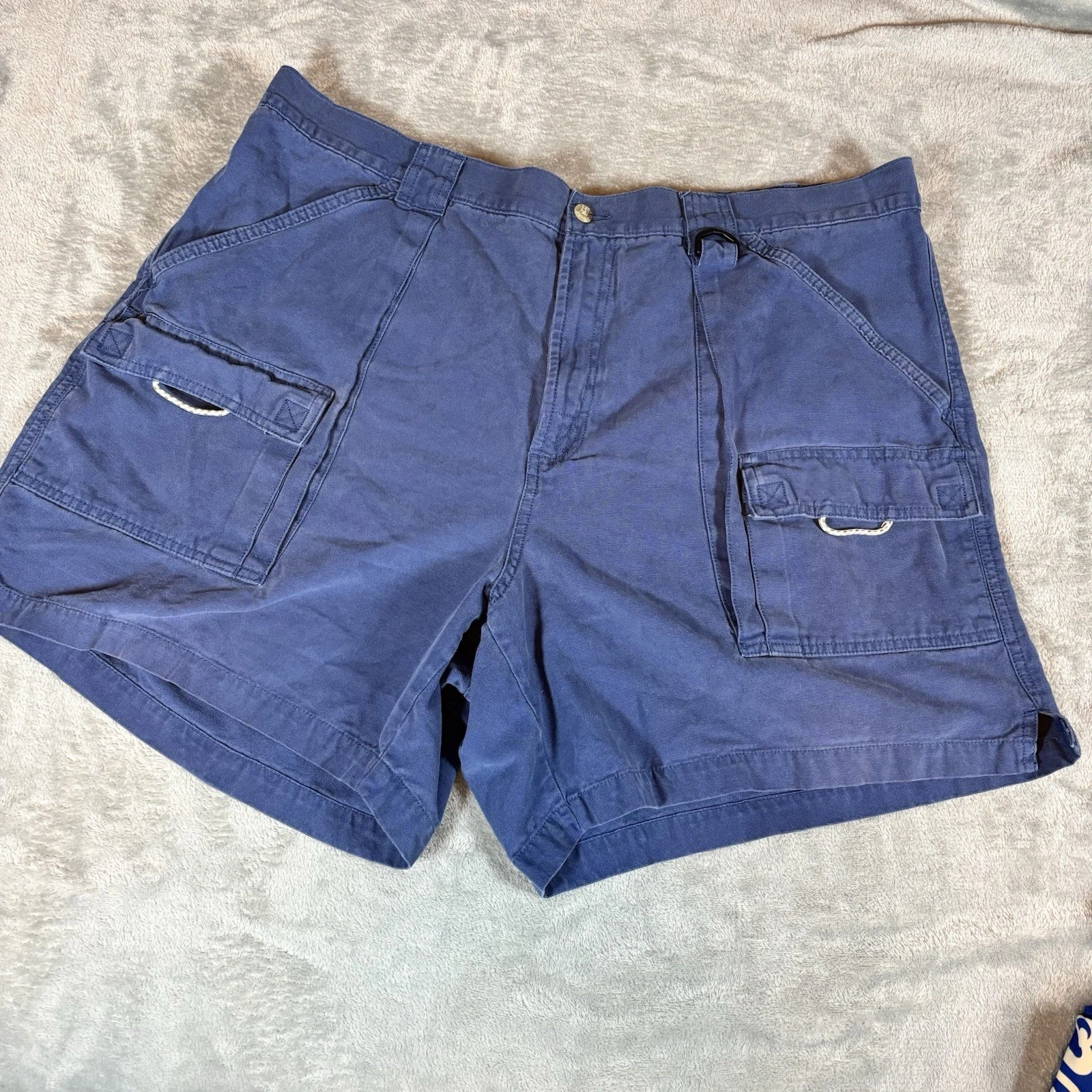 Vintage Columbia PFG Cargo Shorts Mens XXL Blue Cotton Fishing Elastic Waist