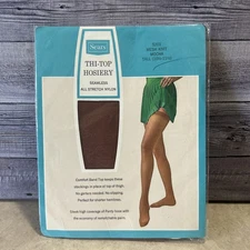 Vtg Sears Thi-Top Hosiery Seemless All Stretch Nylon Mocha Size Tall (10.5-11.5)
