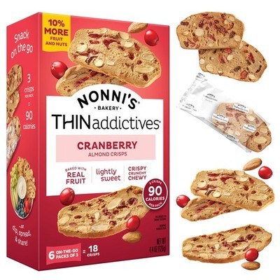 Nonni's THINaddictives Cranberry Almond Nut Cookies, 1-Pack (4.4 Ounces), red 