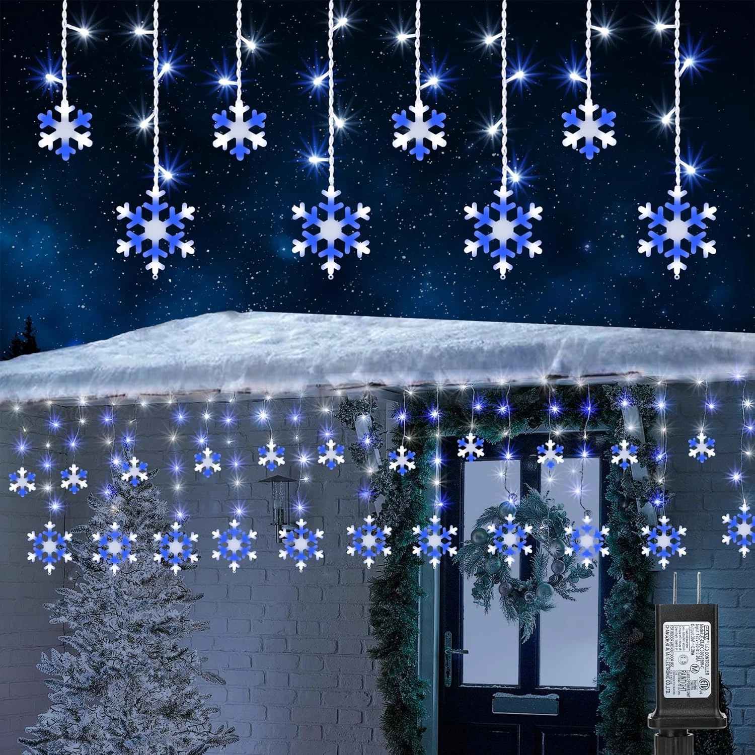 10.66Ft Snowflake LED Icicle Lights, 168 Waterproof Xmas Decor, 8 Modes